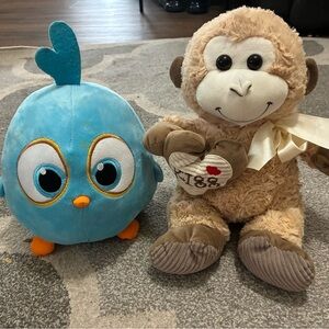 Blue Bird Plush Toy and Monkey